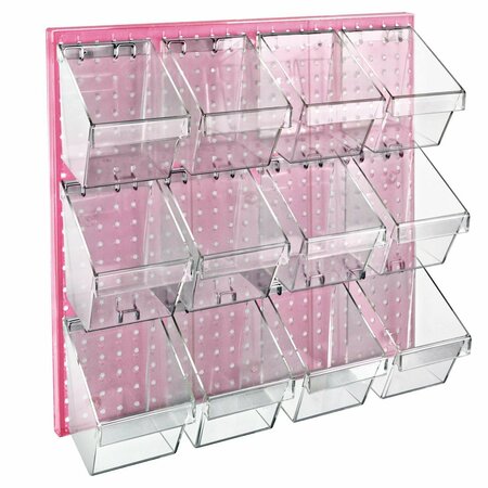 AZAR DISPLAYS 12 Small Bucket Peg Wall Accessory Organizer Set 24''W x 24''H Pegboard Panel 700617-PNK